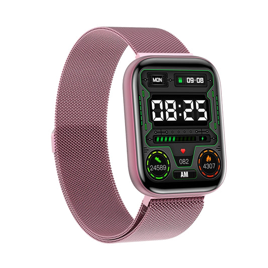 G69 1.69 inch Square Color Screen IP68 Waterproof Smart Watch, Support Blood Pressure Monitoring / Sleep Monitoring / Heart Rate Monitoring, Style: Steel Strap(Pink) by buy2fix