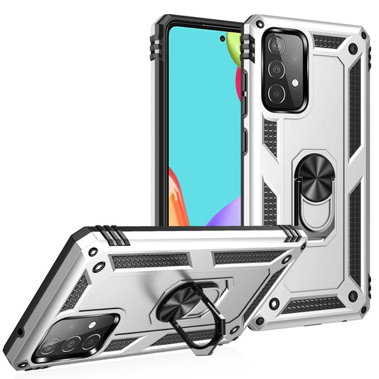 For Samsung Galaxy A52 5G / 4G Shockproof TPU + PC Protective Case with 360 Degree Rotating Holder(Silver) by buy2fix