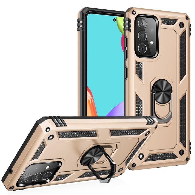 For Samsung Galaxy A52 5G / 4G Shockproof TPU + PC Protective Case with 360 Degree Rotating Holder(Gold) by buy2fix