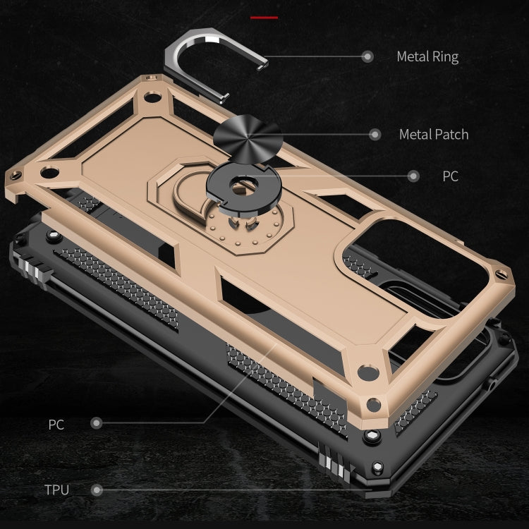For Samsung Galaxy A52 5G / 4G Shockproof TPU + PC Protective Case with 360 Degree Rotating Holder(Gold) by buy2fix