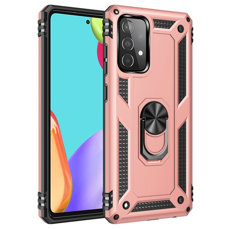 For Samsung Galaxy A52 5G / 4G Shockproof TPU + PC Protective Case with 360 Degree Rotating Holder(Rose Gold) by buy2fix