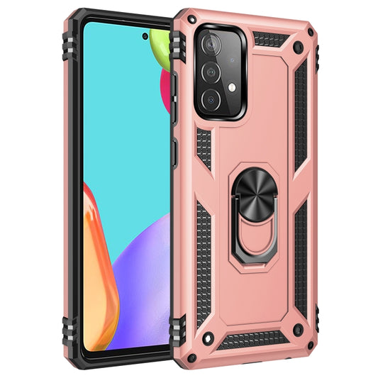 For Samsung Galaxy A52 5G / 4G Shockproof TPU + PC Protective Case with 360 Degree Rotating Holder(Rose Gold) by buy2fix