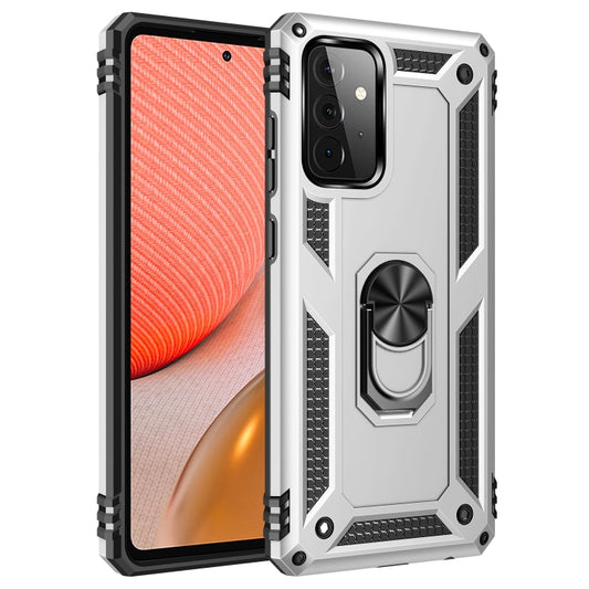 For Samsung Galaxy A72 5G / 4G Shockproof TPU + PC Protective Case with 360 Degree Rotating Holder(Silver) by buy2fix