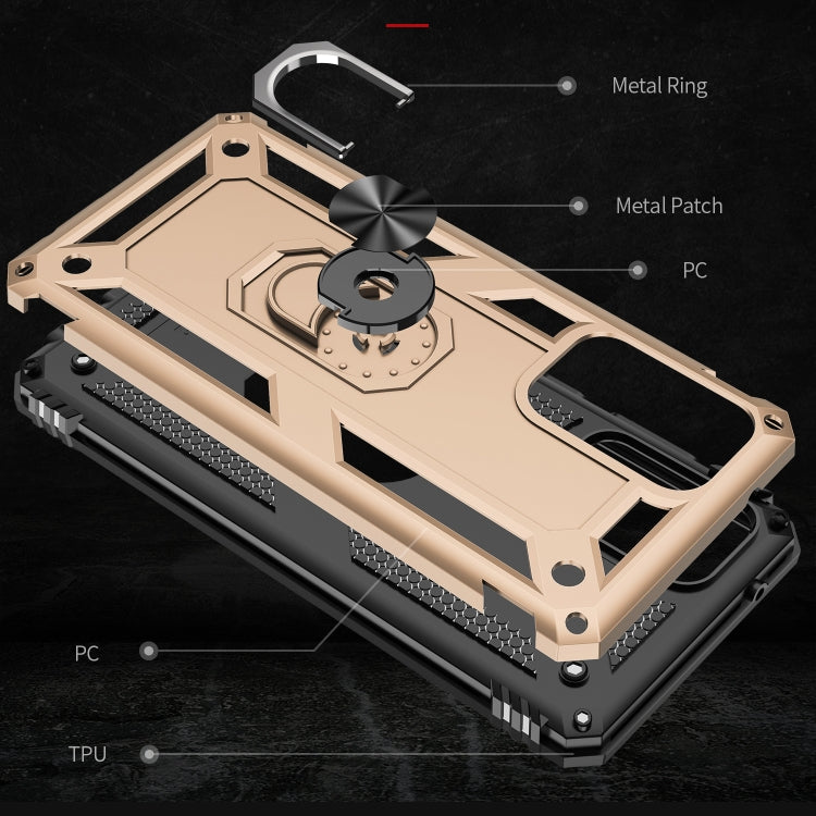 For Samsung Galaxy A72 5G / 4G Shockproof TPU + PC Protective Case with 360 Degree Rotating Holder(Gold) by buy2fix