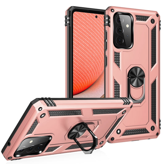 For Samsung Galaxy A72 5G / 4G Shockproof TPU + PC Protective Case with 360 Degree Rotating Holder(Rose Gold) by buy2fix