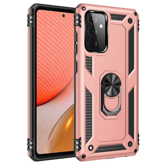 For Samsung Galaxy A72 5G / 4G Shockproof TPU + PC Protective Case with 360 Degree Rotating Holder(Rose Gold) by buy2fix