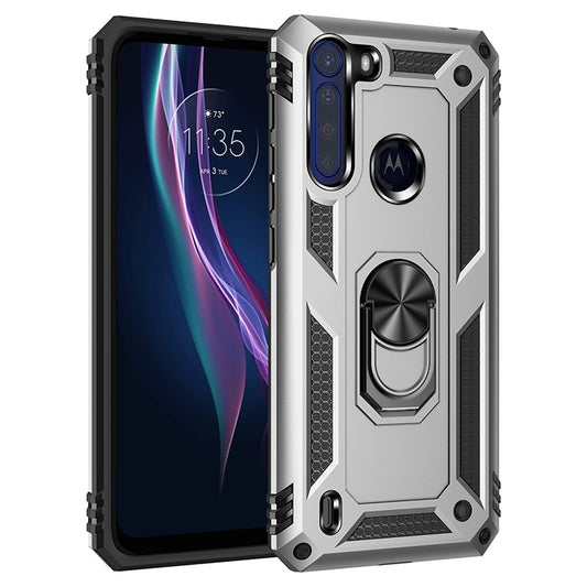 For Motorola Moto One Fusion Shockproof TPU + PC Protective Case with 360 Degree Rotating Holder(Silver) - Motorola Cases by buy2fix | Online Shopping UK | buy2fix