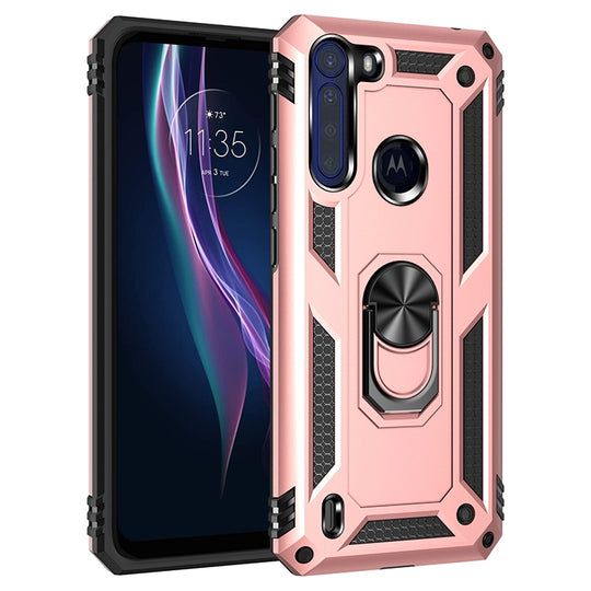 For Motorola Moto One Fusion Shockproof TPU + PC Protective Case with 360 Degree Rotating Holder(Rose Gold)
