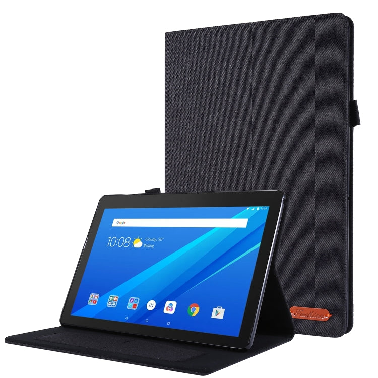 For Lenovo Tab M10 Horizontal Flip TPU + Fabric PU Leather Protective Case with Name Card Clip(Black) - Lenovo by buy2fix | Online Shopping UK | buy2fix