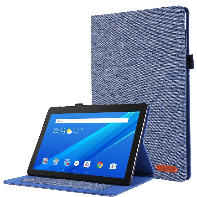 For Lenovo Tab M10 Horizontal Flip TPU + Fabric PU Leather Protective Case with Name Card Clip(Dark Blue) - Lenovo by buy2fix | Online Shopping UK | buy2fix