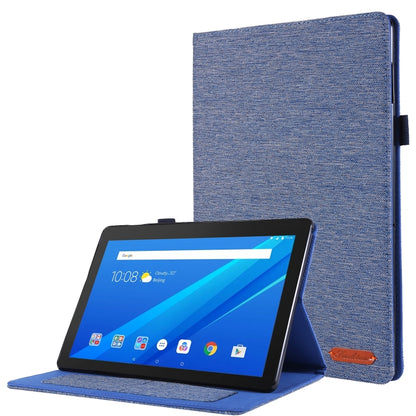 For Lenovo Tab M10 Horizontal Flip TPU + Fabric PU Leather Protective Case with Name Card Clip(Dark Blue) - Lenovo by buy2fix | Online Shopping UK | buy2fix