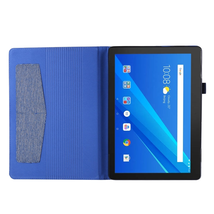 For Lenovo Tab M10 Horizontal Flip TPU + Fabric PU Leather Protective Case with Name Card Clip(Dark Blue) - Lenovo by buy2fix | Online Shopping UK | buy2fix