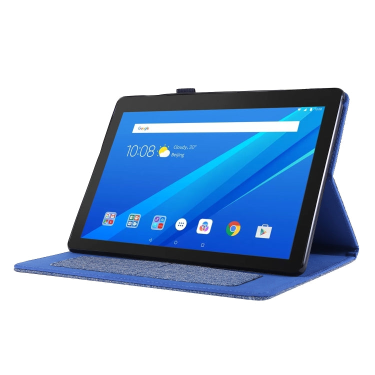 For Lenovo Tab M10 Horizontal Flip TPU + Fabric PU Leather Protective Case with Name Card Clip(Dark Blue) - Lenovo by buy2fix | Online Shopping UK | buy2fix