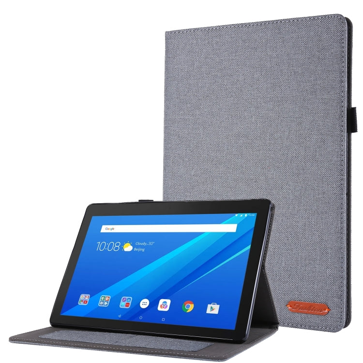 For Lenovo Tab M10 Horizontal Flip TPU + Fabric PU Leather Protective Case with Name Card Clip(Grey) - Lenovo by buy2fix | Online Shopping UK | buy2fix