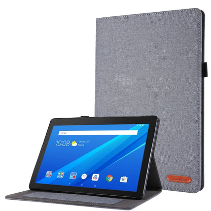 For Lenovo Tab M10 Horizontal Flip TPU + Fabric PU Leather Protective Case with Name Card Clip(Grey) - Lenovo by buy2fix | Online Shopping UK | buy2fix