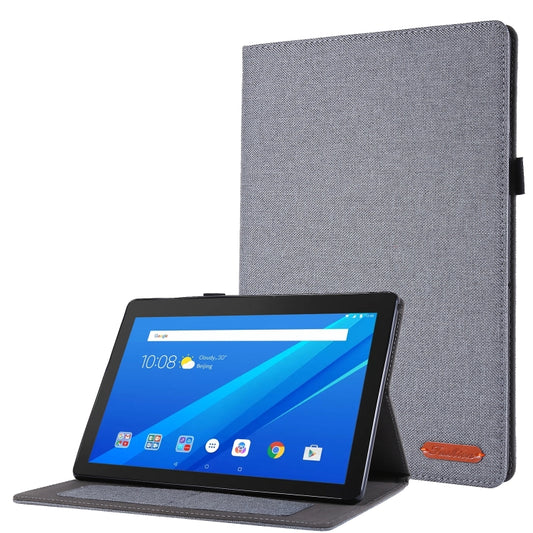 For Lenovo Tab M10 Horizontal Flip TPU + Fabric PU Leather Protective Case with Name Card Clip(Grey) - Lenovo by buy2fix | Online Shopping UK | buy2fix