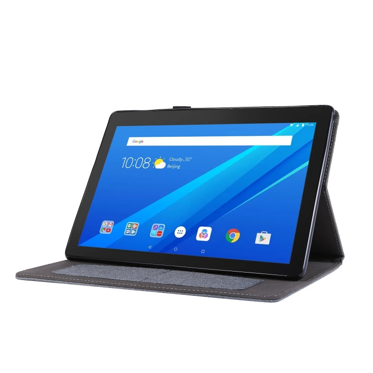 For Lenovo Tab M10 Horizontal Flip TPU + Fabric PU Leather Protective Case with Name Card Clip(Grey) - Lenovo by buy2fix | Online Shopping UK | buy2fix