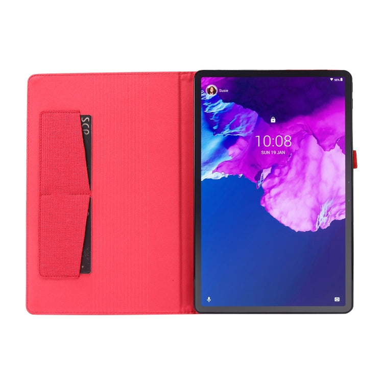 For Lenovo Tab P11 Pro Horizontal Flip TPU + Fabric PU Leather Protective Case with Name Card Clip(Dark Blue) - Lenovo by buy2fix | Online Shopping UK | buy2fix