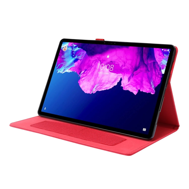 For Lenovo Tab P11 Pro Horizontal Flip TPU + Fabric PU Leather Protective Case with Name Card Clip(Rose Red) - Lenovo by buy2fix | Online Shopping UK | buy2fix