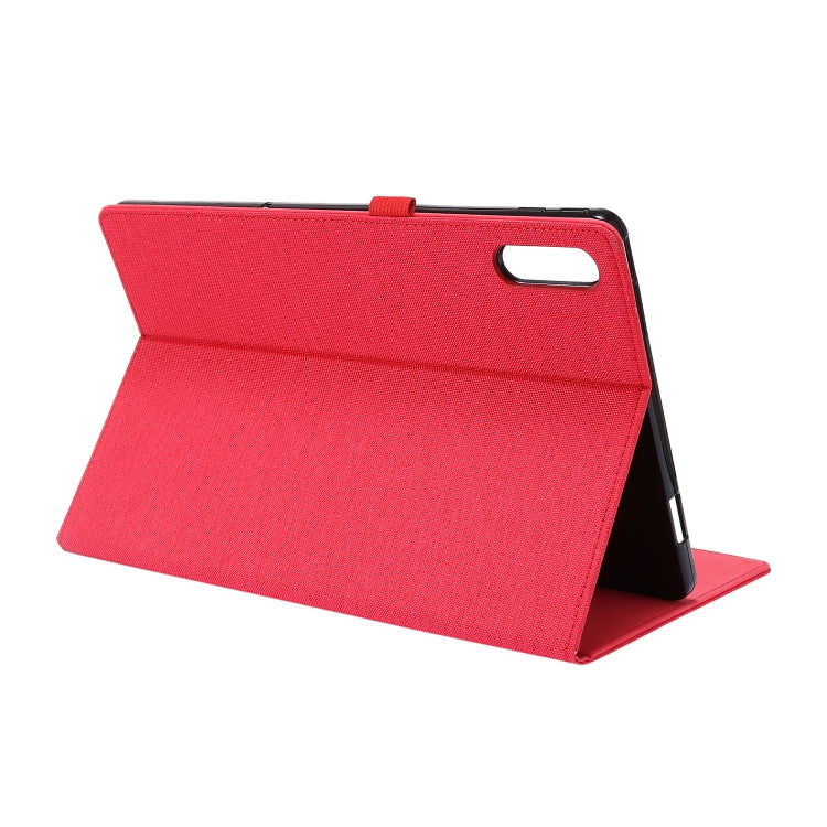 For Lenovo Tab P11 Pro Horizontal Flip TPU + Fabric PU Leather Protective Case with Name Card Clip(Rose Red) - Lenovo by buy2fix | Online Shopping UK | buy2fix