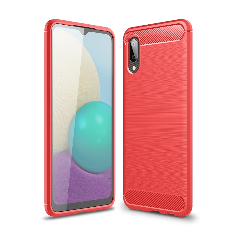 For Samsung Galaxy A02 Brushed Texture Carbon Fiber TPU Case(Red) by buy2fix