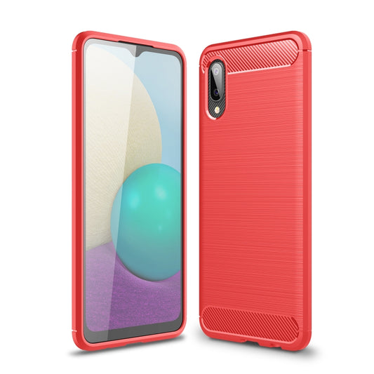For Samsung Galaxy A02 Brushed Texture Carbon Fiber TPU Case(Red) by buy2fix