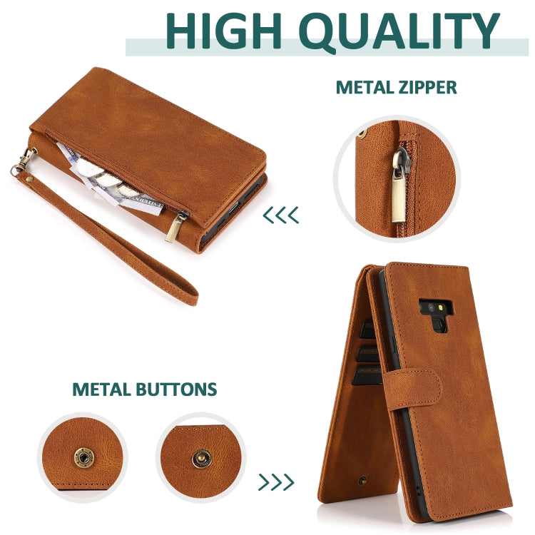 For Samsung Galaxy Note9 Skin-feel Crazy Horse Texture Zipper Wallet Bag Horizontal Flip Leather Case with Holder & Card Slots & Wallet & Lanyard(Brown) - Galaxy Phone Cases by buy2fix | Online Shopping UK | buy2fix