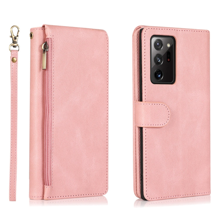 For Samsung Galaxy Note20 Ultra Skin-feel Crazy Horse Texture Zipper Wallet Bag Horizontal Flip Leather Case with Holder & Card Slots & Wallet & Lanyard(Rose Gold) by buy2fix