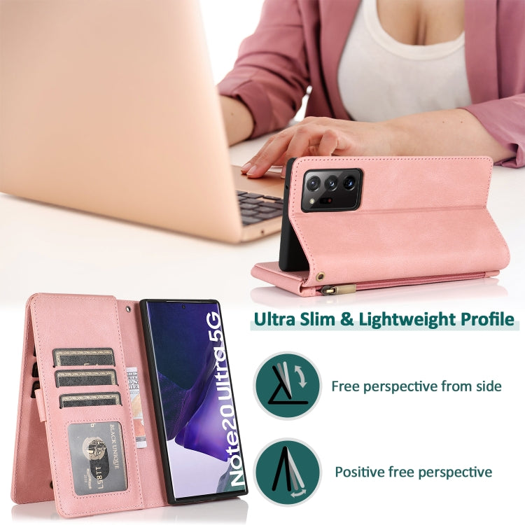 For Samsung Galaxy Note20 Ultra Skin-feel Crazy Horse Texture Zipper Wallet Bag Horizontal Flip Leather Case with Holder & Card Slots & Wallet & Lanyard(Rose Gold) by buy2fix