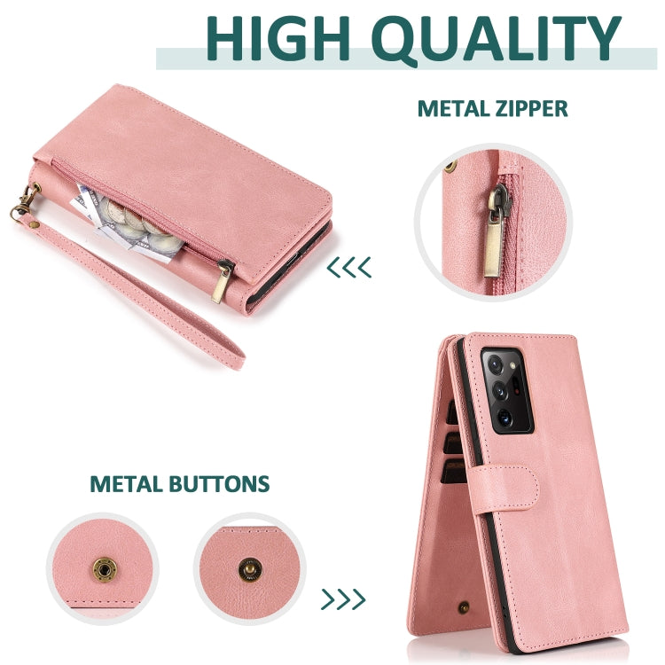 For Samsung Galaxy Note20 Ultra Skin-feel Crazy Horse Texture Zipper Wallet Bag Horizontal Flip Leather Case with Holder & Card Slots & Wallet & Lanyard(Rose Gold) by buy2fix