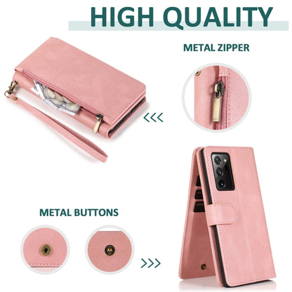 For Samsung Galaxy Note20 Ultra Skin-feel Crazy Horse Texture Zipper Wallet Bag Horizontal Flip Leather Case with Holder & Card Slots & Wallet & Lanyard(Rose Gold) by buy2fix
