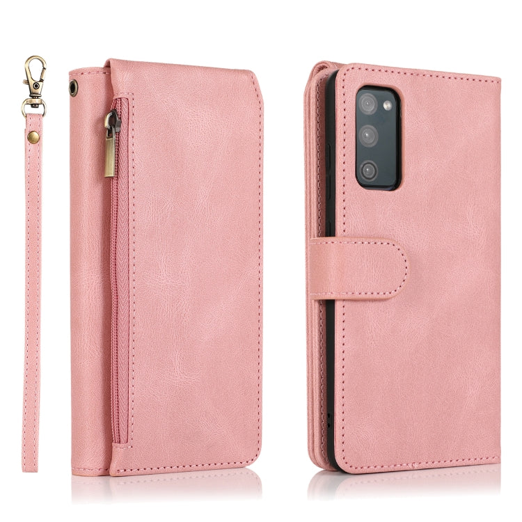 For Samsung Galaxy S20 FE 5G Skin-feel Crazy Horse Texture Zipper Wallet Bag Horizontal Flip Leather Case with Holder & Card Slots & Wallet & Lanyard(Rose Gold) by buy2fix