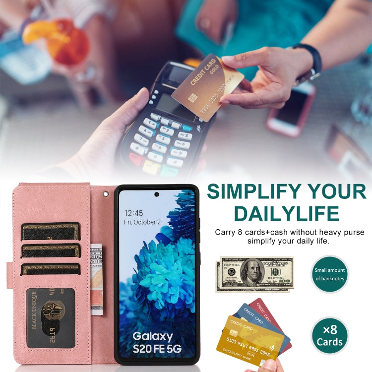 For Samsung Galaxy S20 FE 5G Skin-feel Crazy Horse Texture Zipper Wallet Bag Horizontal Flip Leather Case with Holder & Card Slots & Wallet & Lanyard(Rose Gold) by buy2fix