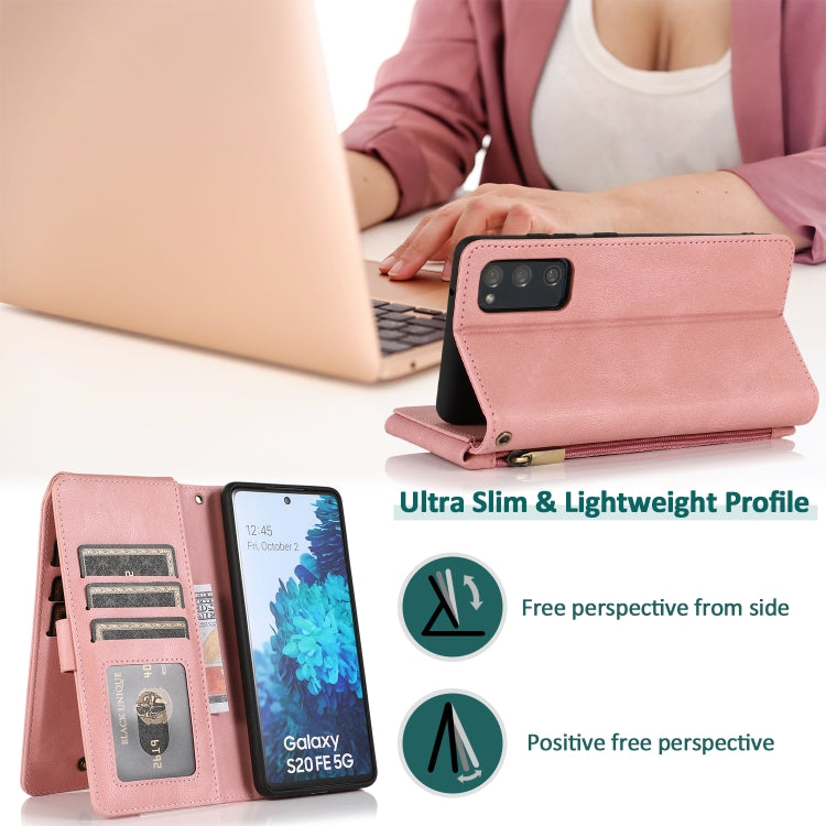 For Samsung Galaxy S20 FE 5G Skin-feel Crazy Horse Texture Zipper Wallet Bag Horizontal Flip Leather Case with Holder & Card Slots & Wallet & Lanyard(Rose Gold) by buy2fix