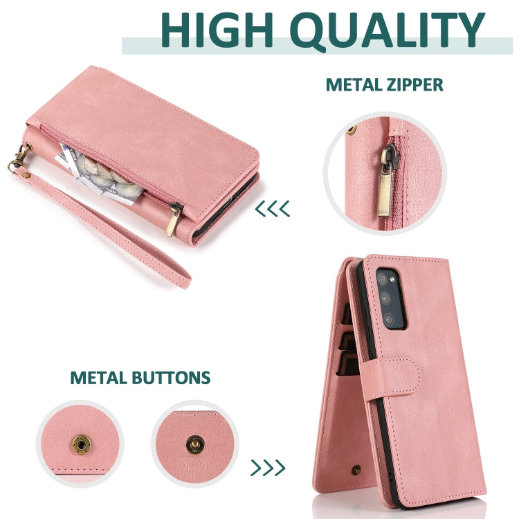 For Samsung Galaxy S20 FE 5G Skin-feel Crazy Horse Texture Zipper Wallet Bag Horizontal Flip Leather Case with Holder & Card Slots & Wallet & Lanyard(Rose Gold) by buy2fix