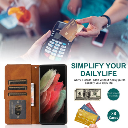 For Samsung Galaxy S21 Ultra 5G Skin-feel Crazy Horse Texture Zipper Wallet Bag Horizontal Flip Leather Case with Holder & Card Slots & Wallet & Lanyard(Brown) - Galaxy S21 Ultra 5G Cases by buy2fix | Online Shopping UK | buy2fix