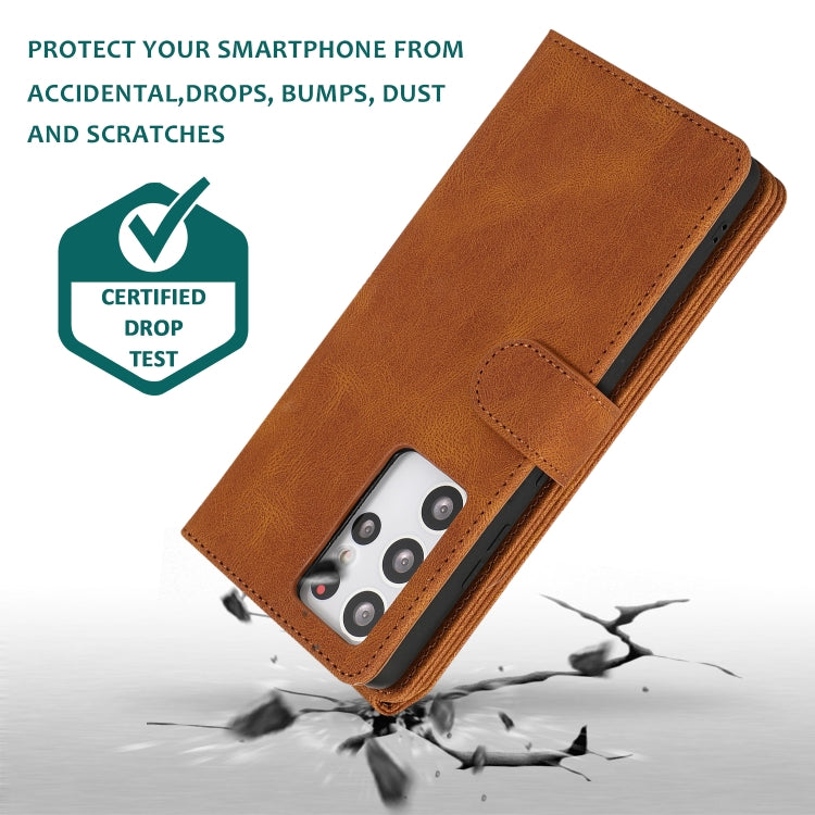 For Samsung Galaxy S21 Ultra 5G Skin-feel Crazy Horse Texture Zipper Wallet Bag Horizontal Flip Leather Case with Holder & Card Slots & Wallet & Lanyard(Brown) - Galaxy S21 Ultra 5G Cases by buy2fix | Online Shopping UK | buy2fix