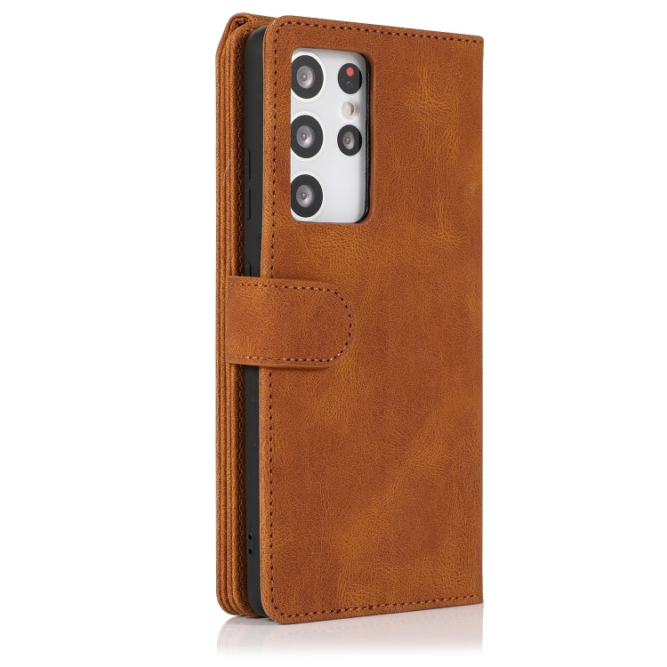 For Samsung Galaxy S21 Ultra 5G Skin-feel Crazy Horse Texture Zipper Wallet Bag Horizontal Flip Leather Case with Holder & Card Slots & Wallet & Lanyard(Brown) - Galaxy S21 Ultra 5G Cases by buy2fix | Online Shopping UK | buy2fix