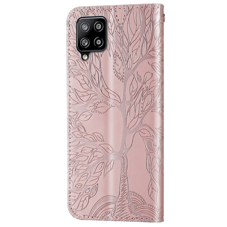 For Samsung Galaxy A12 Life of Tree Embossing Pattern Horizontal Flip Leather Case with Holder & Card Slot & Wallet & Photo Frame & Lanyard(Rose Gold) by buy2fix