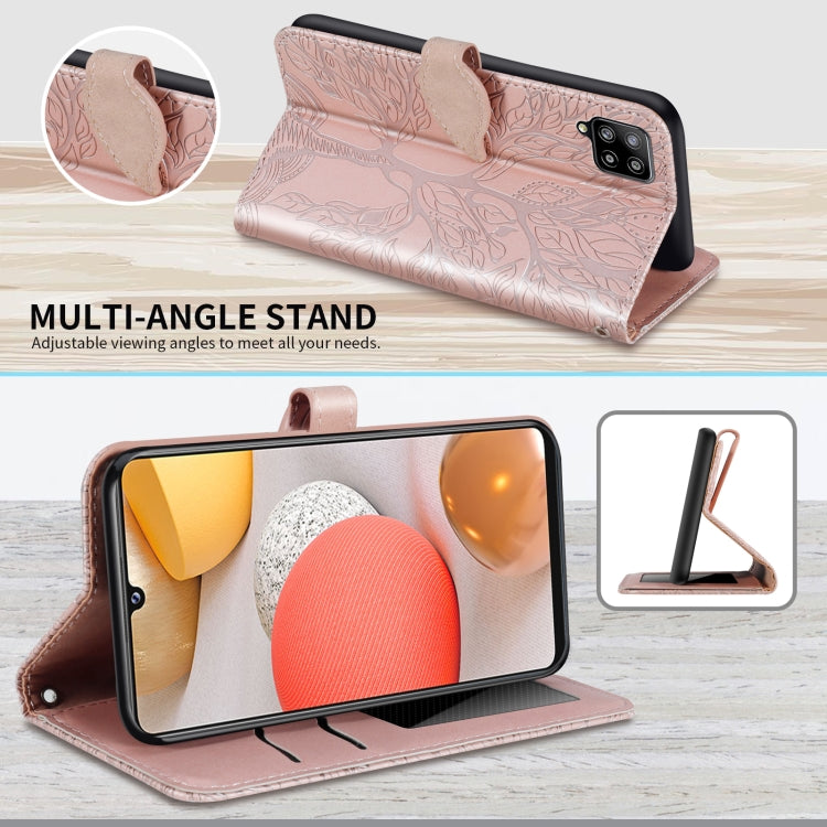 For Samsung Galaxy A12 Life of Tree Embossing Pattern Horizontal Flip Leather Case with Holder & Card Slot & Wallet & Photo Frame & Lanyard(Rose Gold) by buy2fix