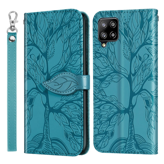 For Samsung Galaxy A12 Life of Tree Embossing Pattern Horizontal Flip Leather Case with Holder & Card Slot & Wallet & Photo Frame & Lanyard(Lake Blue) by buy2fix