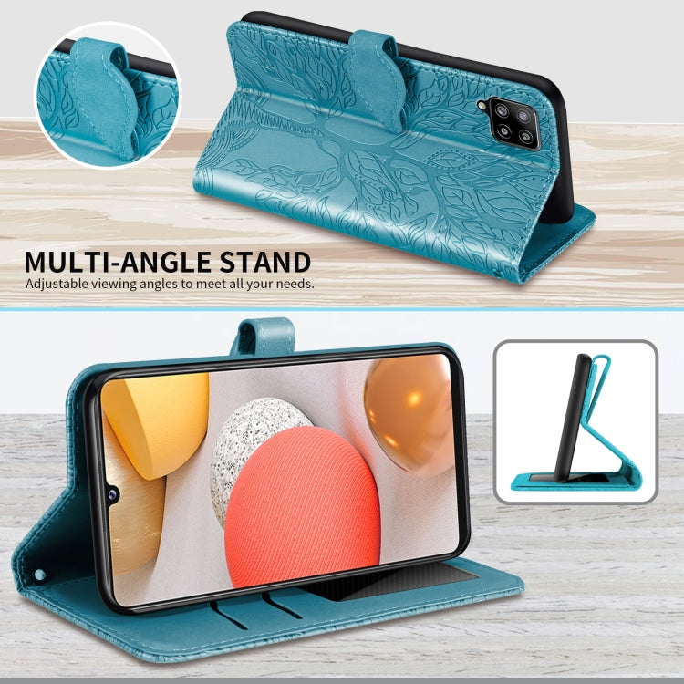 For Samsung Galaxy A12 Life of Tree Embossing Pattern Horizontal Flip Leather Case with Holder & Card Slot & Wallet & Photo Frame & Lanyard(Lake Blue) by buy2fix