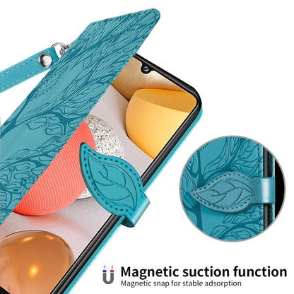 For Samsung Galaxy A12 Life of Tree Embossing Pattern Horizontal Flip Leather Case with Holder & Card Slot & Wallet & Photo Frame & Lanyard(Lake Blue) by buy2fix
