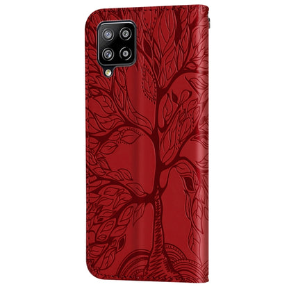 For Samsung Galaxy A12 Life of Tree Embossing Pattern Horizontal Flip Leather Case with Holder & Card Slot & Wallet & Photo Frame & Lanyard(Red) by buy2fix