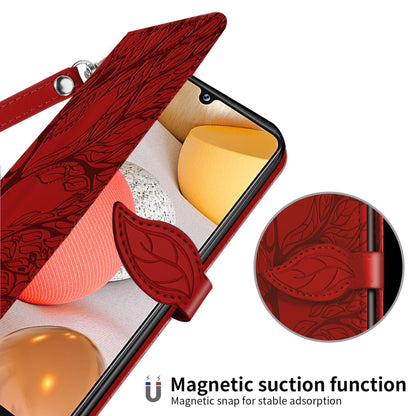 For Samsung Galaxy A12 Life of Tree Embossing Pattern Horizontal Flip Leather Case with Holder & Card Slot & Wallet & Photo Frame & Lanyard(Red) by buy2fix