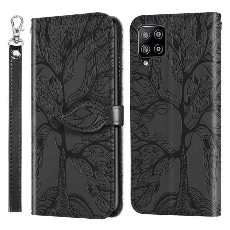 For Samsung Galaxy A12 Life of Tree Embossing Pattern Horizontal Flip Leather Case with Holder & Card Slot & Wallet & Photo Frame & Lanyard(Black) by buy2fix