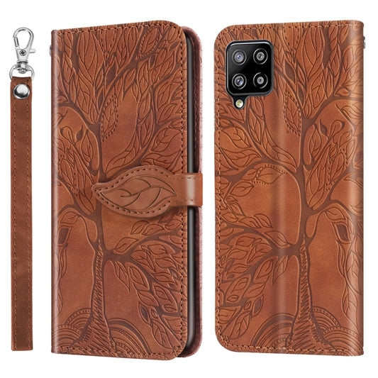 For Samsung Galaxy A12 Life of Tree Embossing Pattern Horizontal Flip Leather Case with Holder & Card Slot & Wallet & Photo Frame & Lanyard(Brown) - Galaxy Phone Cases by buy2fix | Online Shopping UK | buy2fix