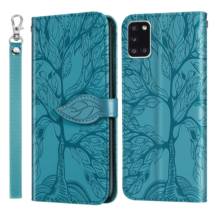For Samsung Galaxy A31 Life of Tree Embossing Pattern Horizontal Flip Leather Case with Holder & Card Slot & Wallet & Photo Frame & Lanyard(Lake Blue) by buy2fix