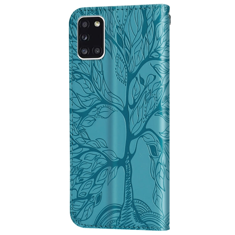 For Samsung Galaxy A31 Life of Tree Embossing Pattern Horizontal Flip Leather Case with Holder & Card Slot & Wallet & Photo Frame & Lanyard(Lake Blue) by buy2fix