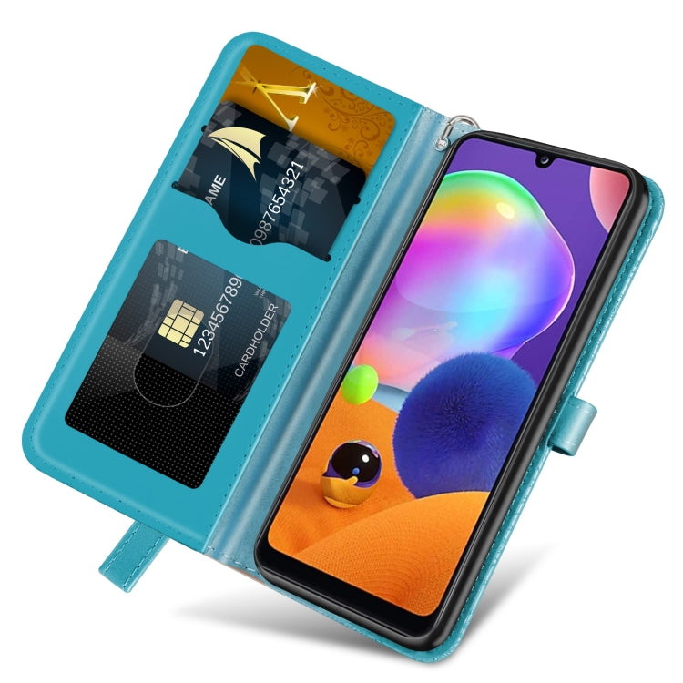 For Samsung Galaxy A31 Life of Tree Embossing Pattern Horizontal Flip Leather Case with Holder & Card Slot & Wallet & Photo Frame & Lanyard(Lake Blue) by buy2fix